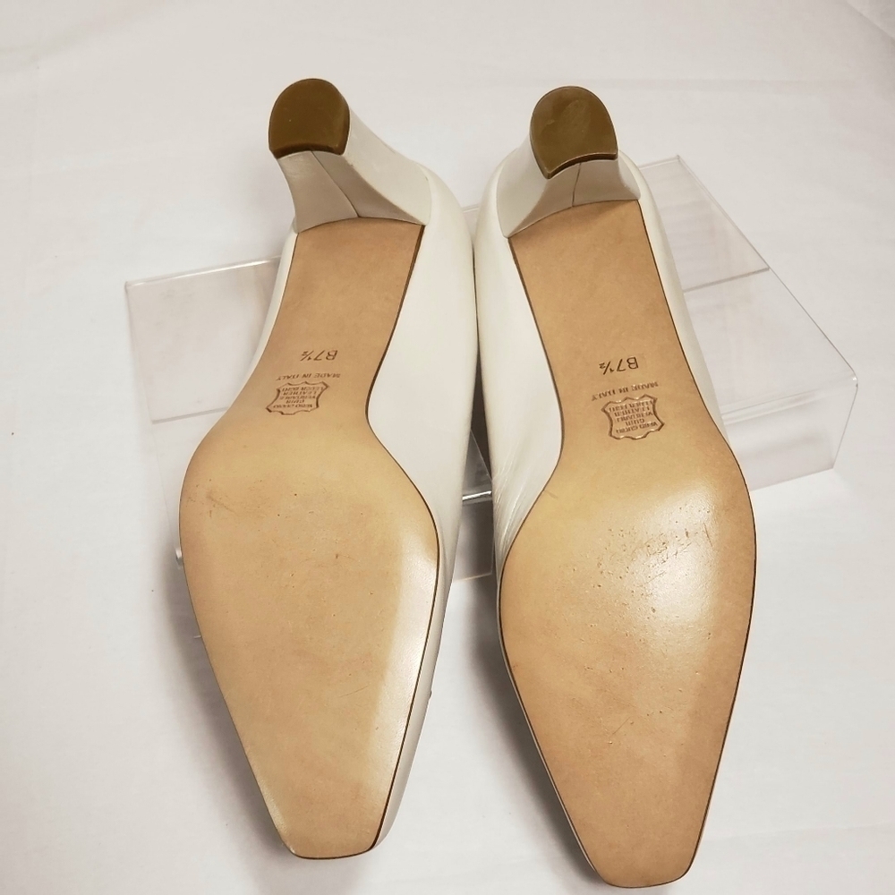 Joel Parker 7 1/2 B Off White/Cream/Bone Vintage Pumps Made in Naples, I… - Picture 4 of 6